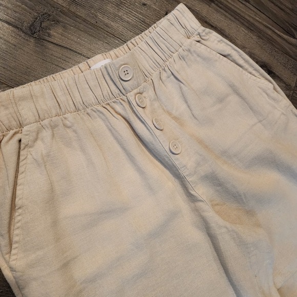 LOFT Outlet Beige Linen Blend Wide Leg Pull-on Pants Womens Size Small Petite - Picture 2 of 6